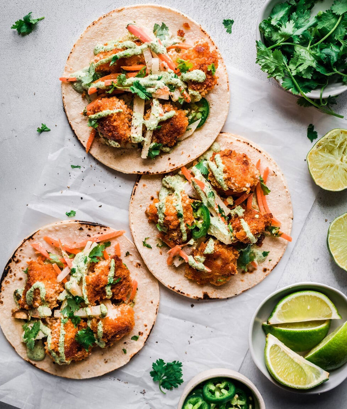 jalapeño recipes: spicy cauliflower jicama tacos with crema