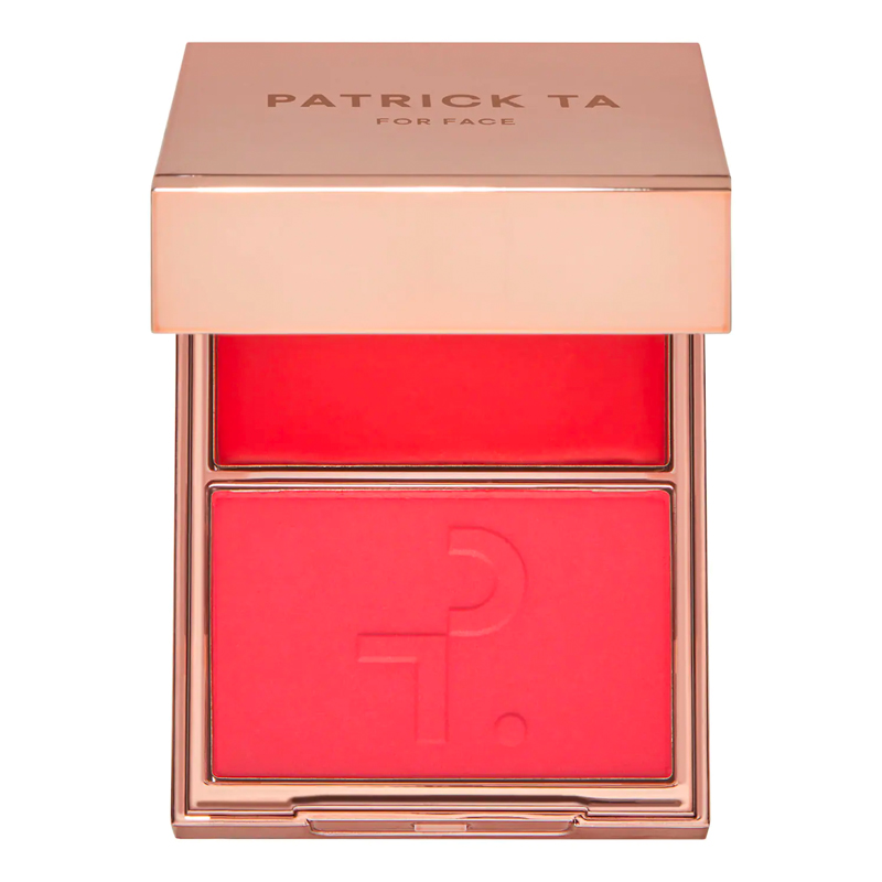 red eyeshadow looks PATRICK TA Double Take Cre%CC%80me Powder Blush