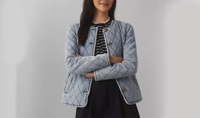 cropped jackets trend: Denim quilted jacket