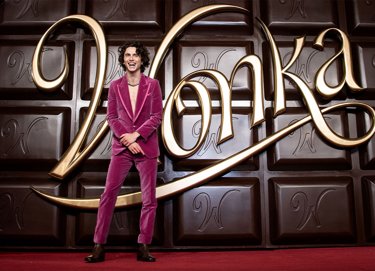Timothe%CC%81e Chalamet Pink Suit Wonka Premiere CAT
