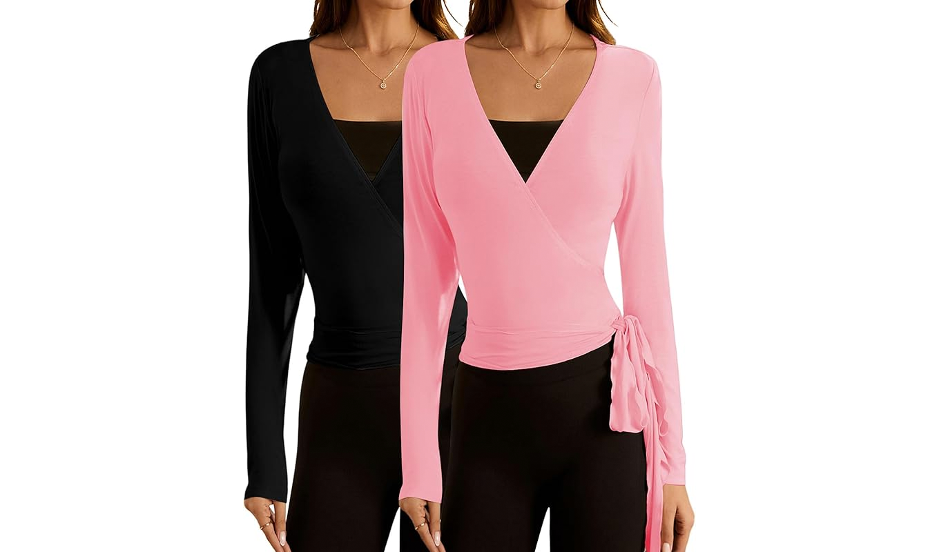 black and pink wrap tops
