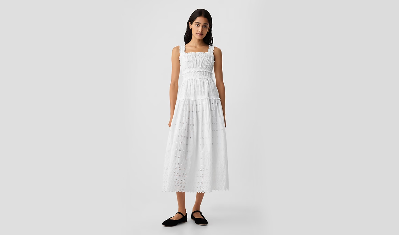 anne hathaway gap dress Gap %C3%97 DO%CC%82EN Eyelet Midi Dress