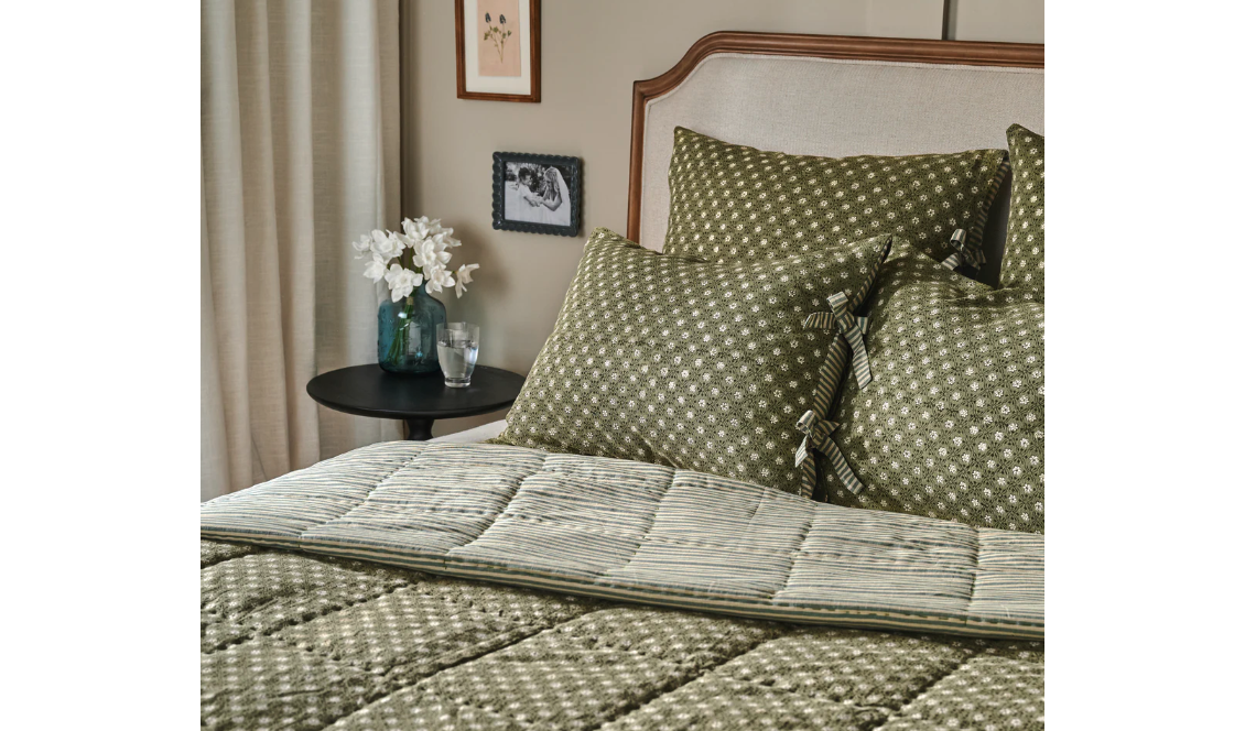 green floral quilt