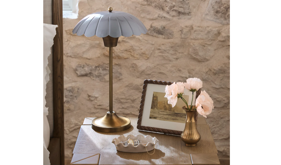 blue and brass lamp