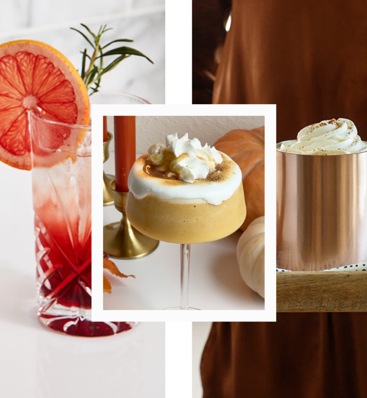 best fall cocktails: a fall spritz, toasted pumpkin marshmallow slush and hot chocolate that's spiked