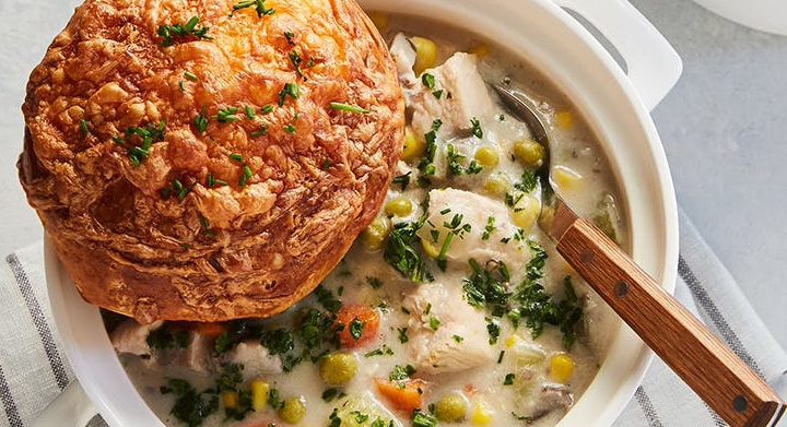 chicken pot pie soup with a biscuit