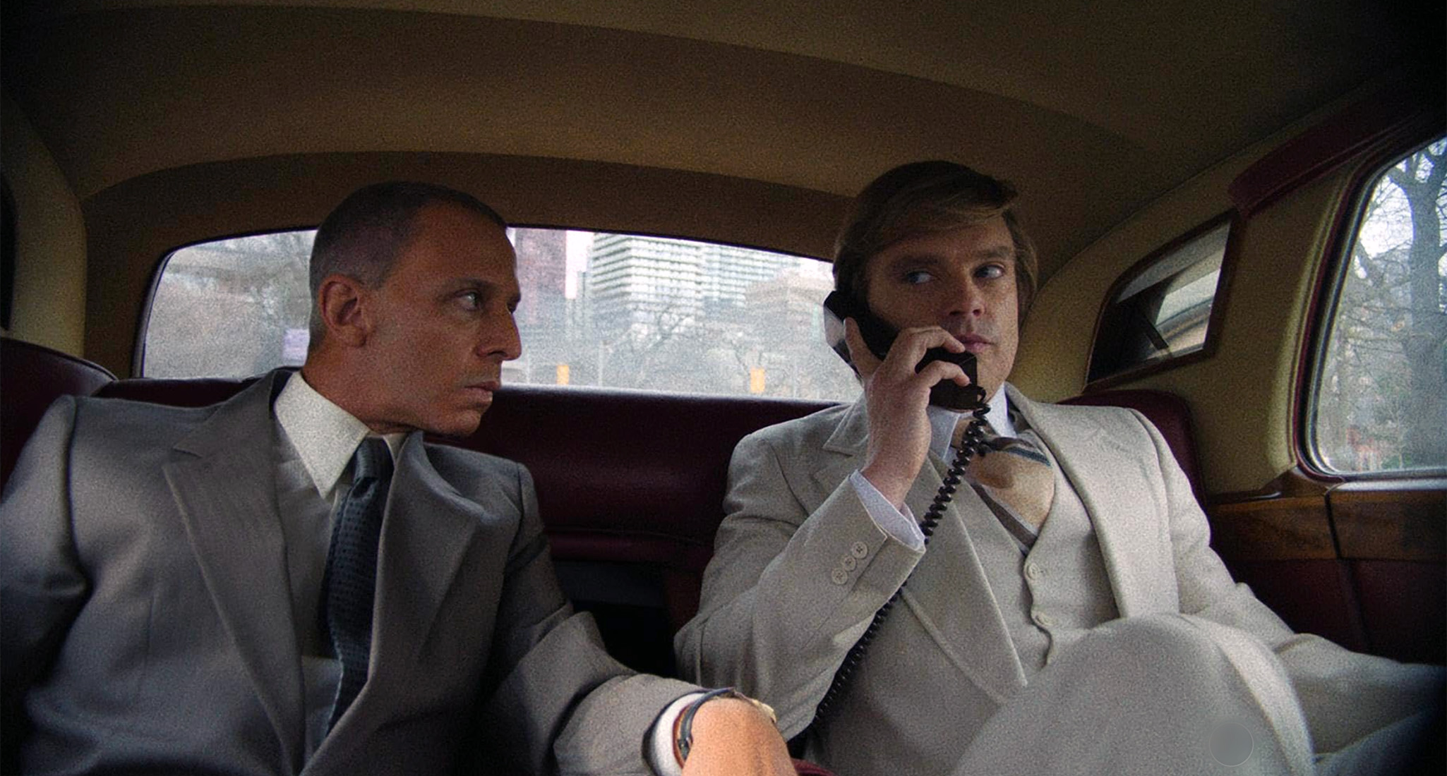 The Apprentice film review: Roy Cohn and Donald Trump characters in a car