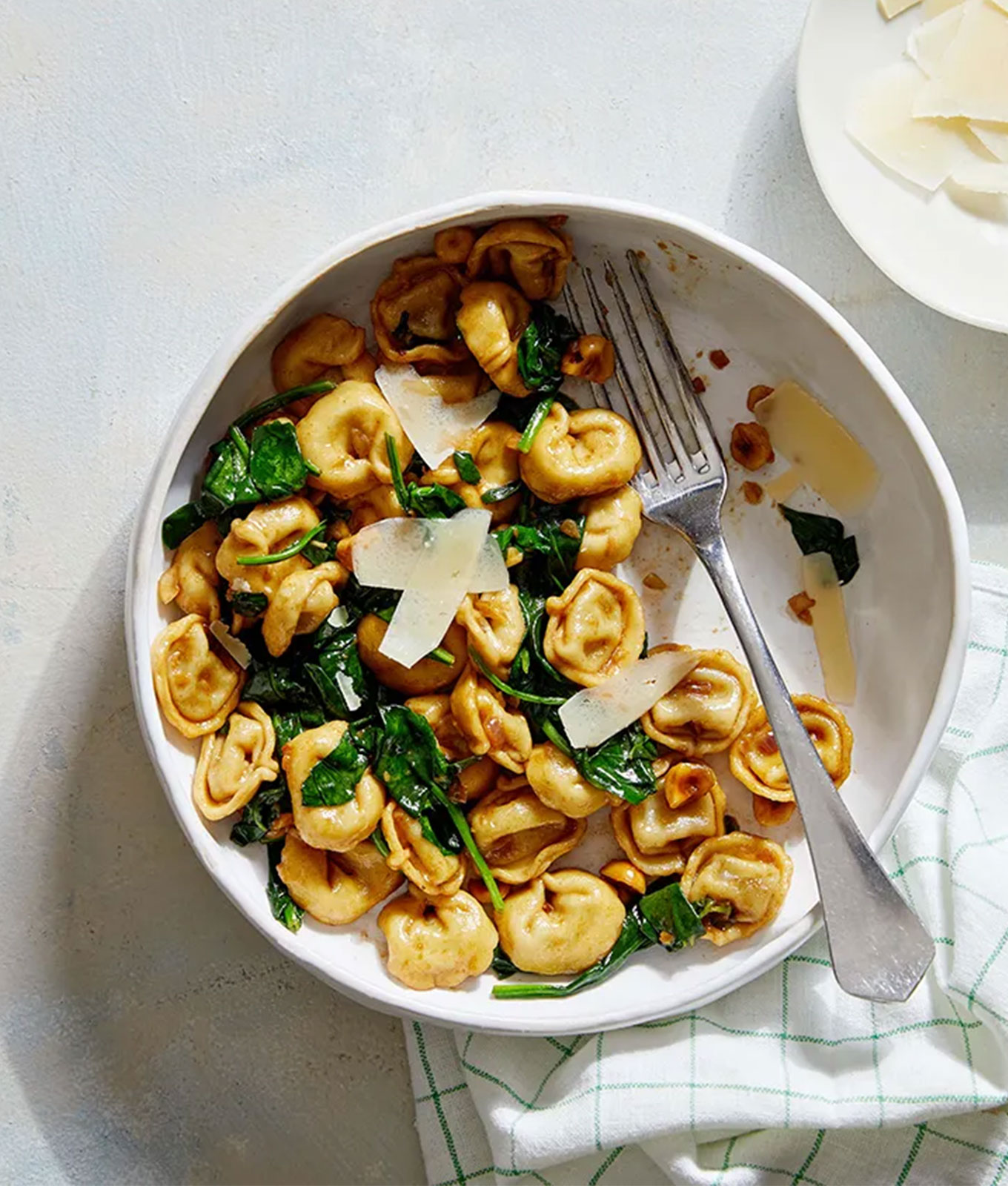 december dinner recipes: balsamic brown butter tortellini with spinach and hazelnuts