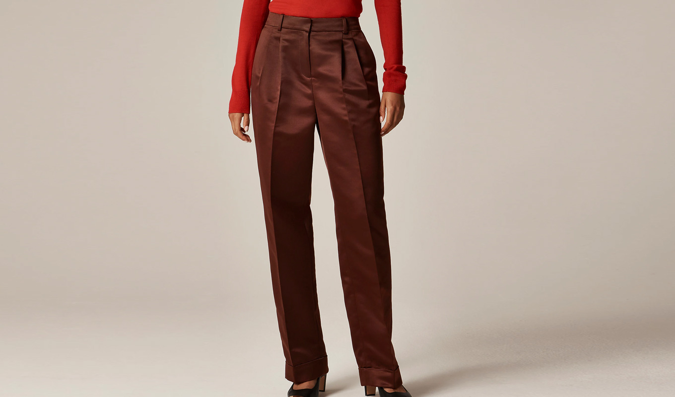 jcrew brown satin pants