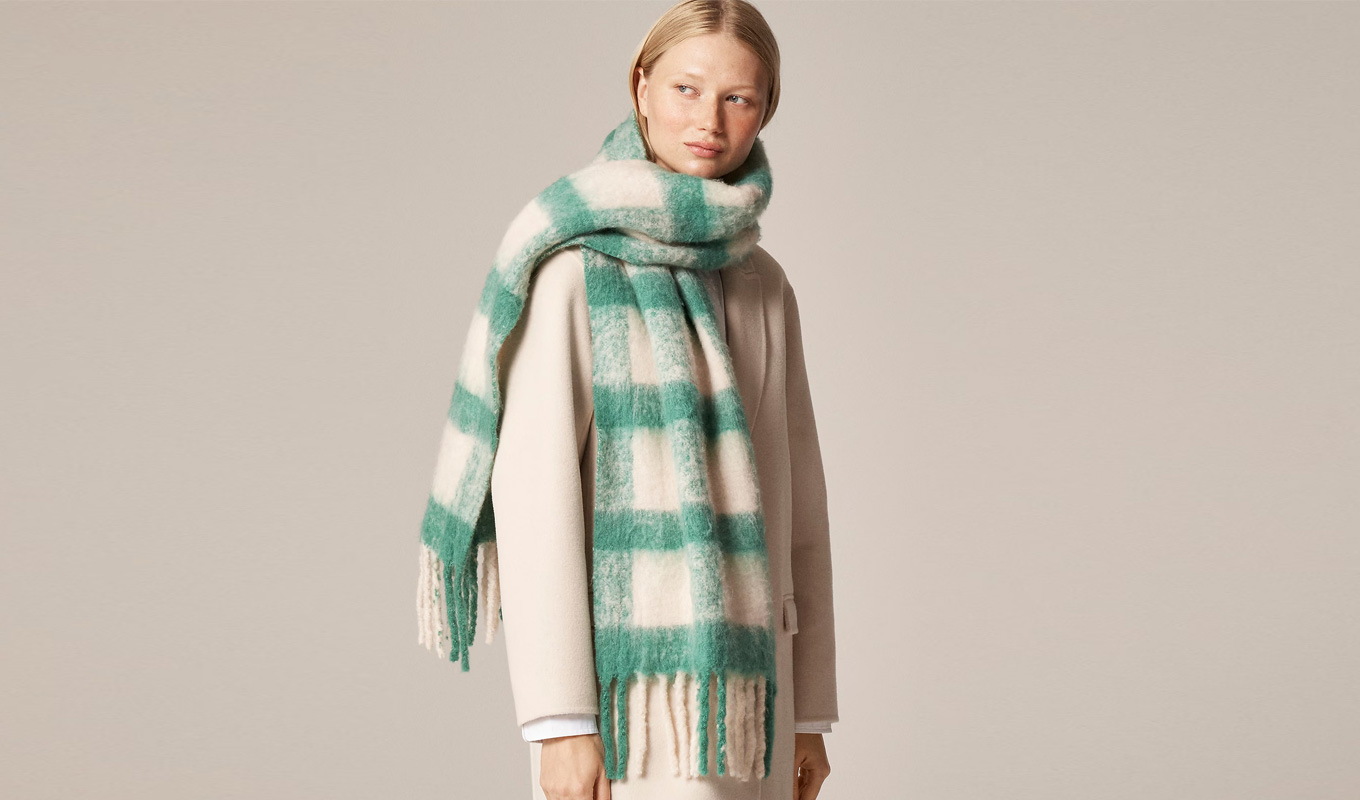 jcrew green and ivory plaid scarf