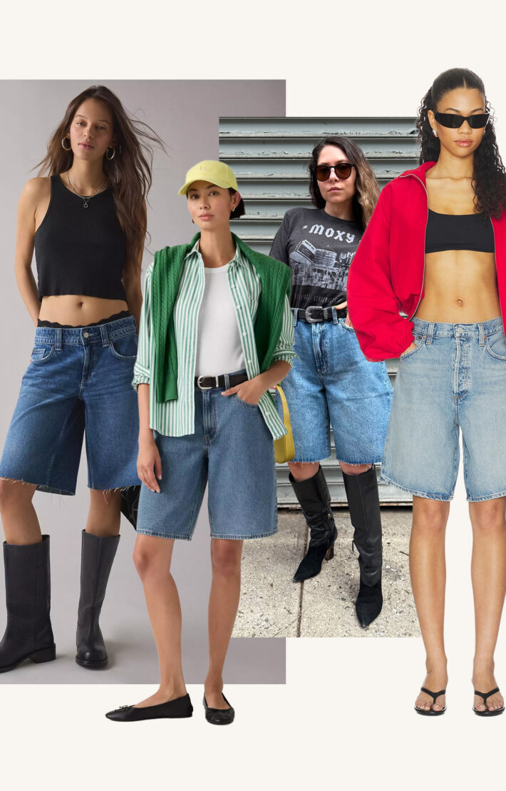 collage of women in jorts