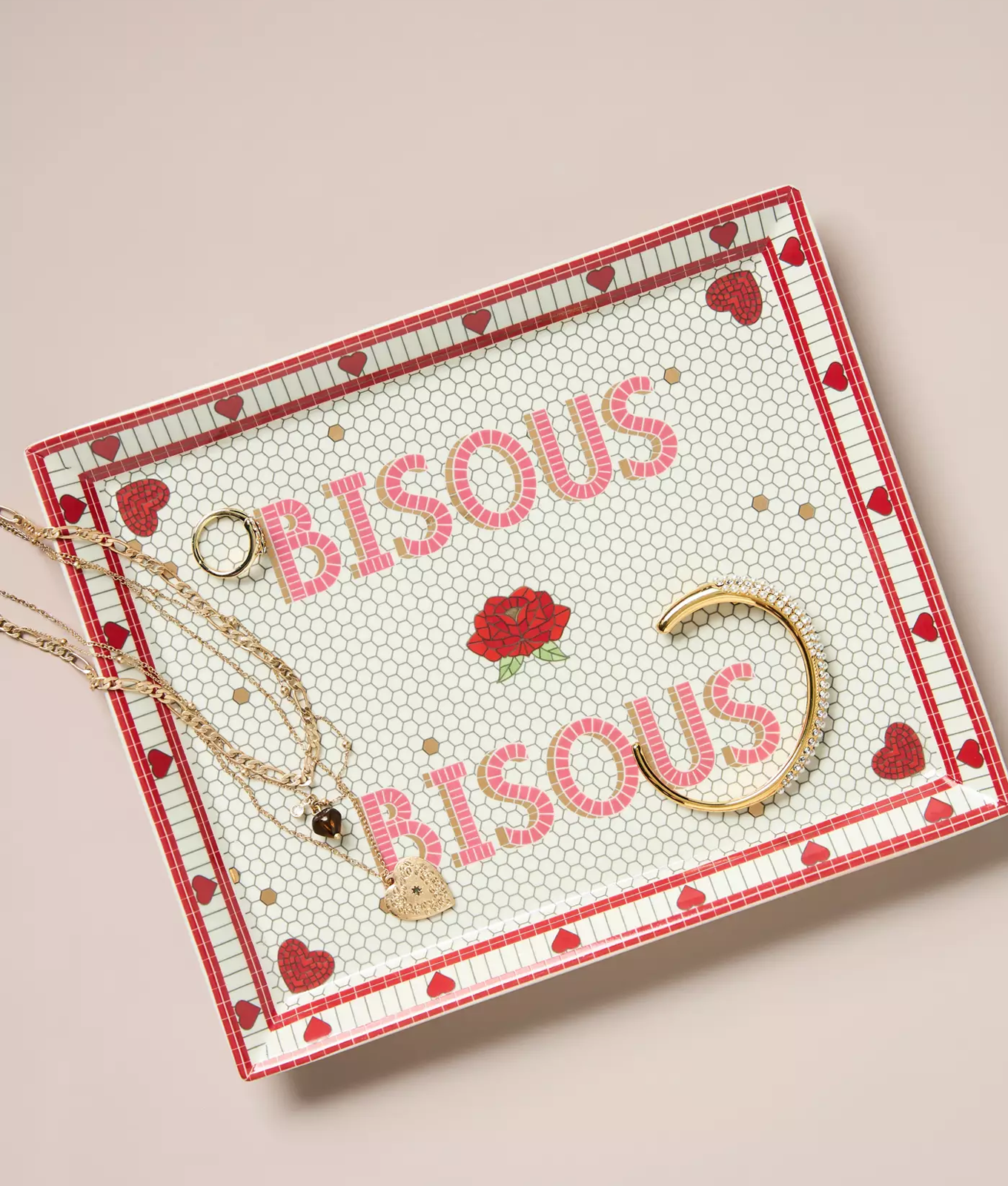 Anthropologie Valentine's Day 2026: bistro tile bisous bisous vanity tray