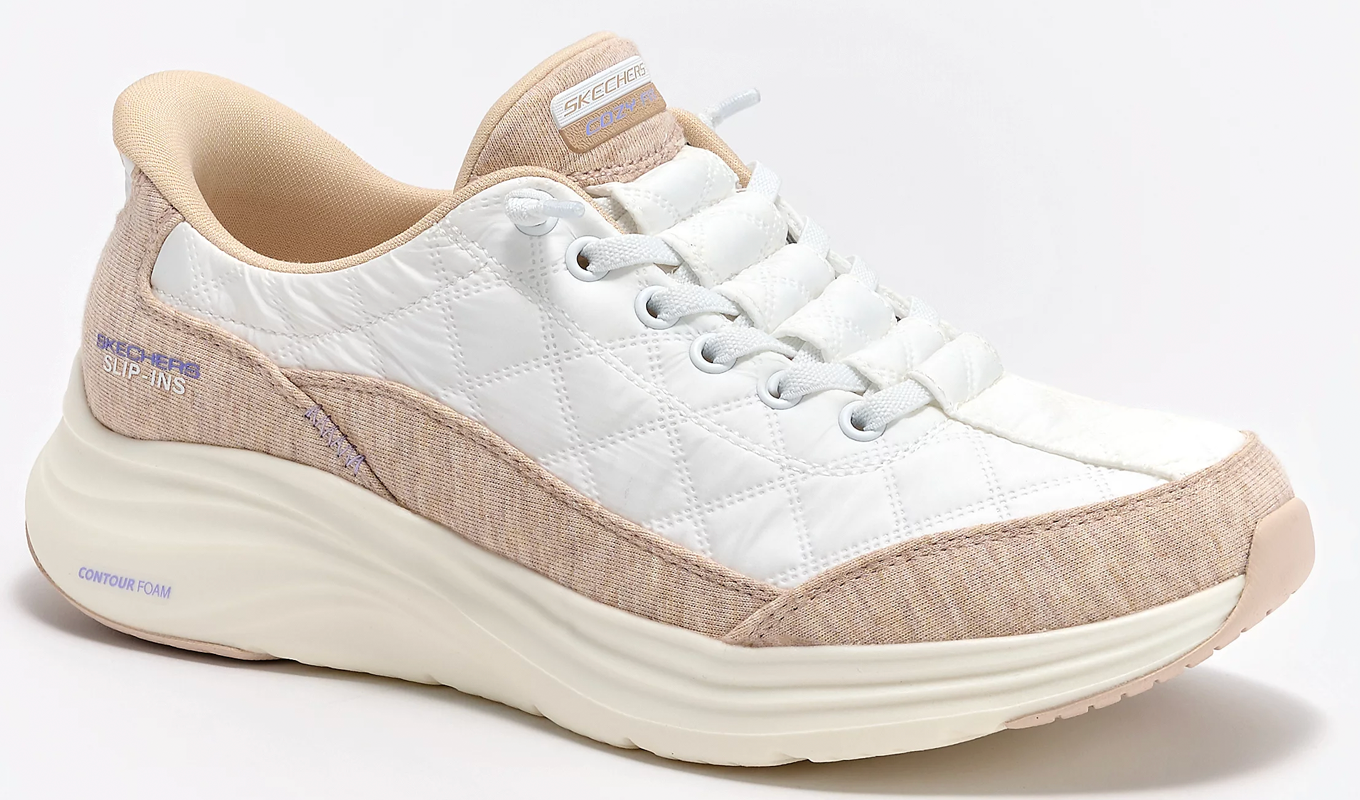Skechers Contour Foam Quilted Sneaker in beige and white