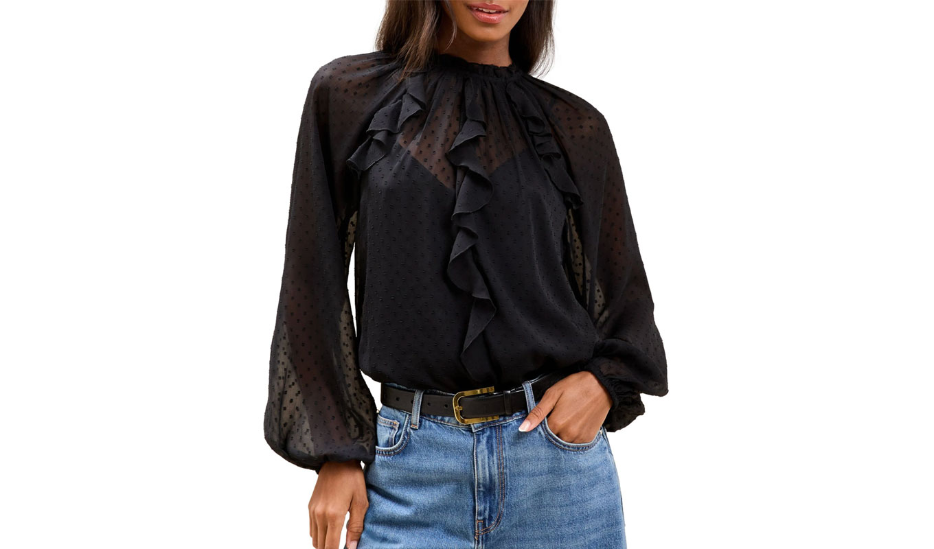 nordstrom half yearly black ruffle top
