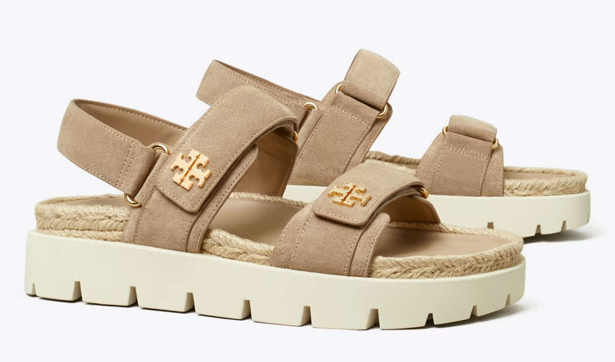 Tory Burch Semi-Annual Sale 2026: Tan suede chunky sandals