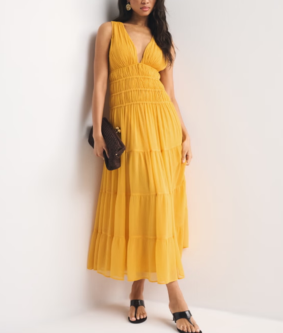 Best Abercrombie & Fitch Dresses: Mustard bra-free ruched maxi