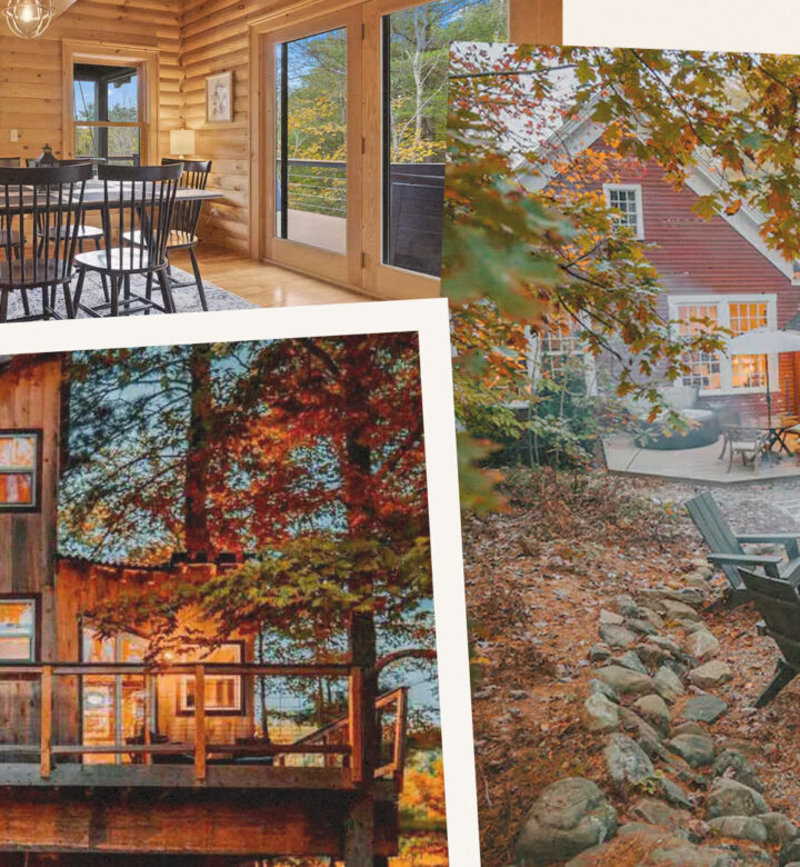 Best Airbnbs in New England for Fall: Collage of fall Airbnb properties