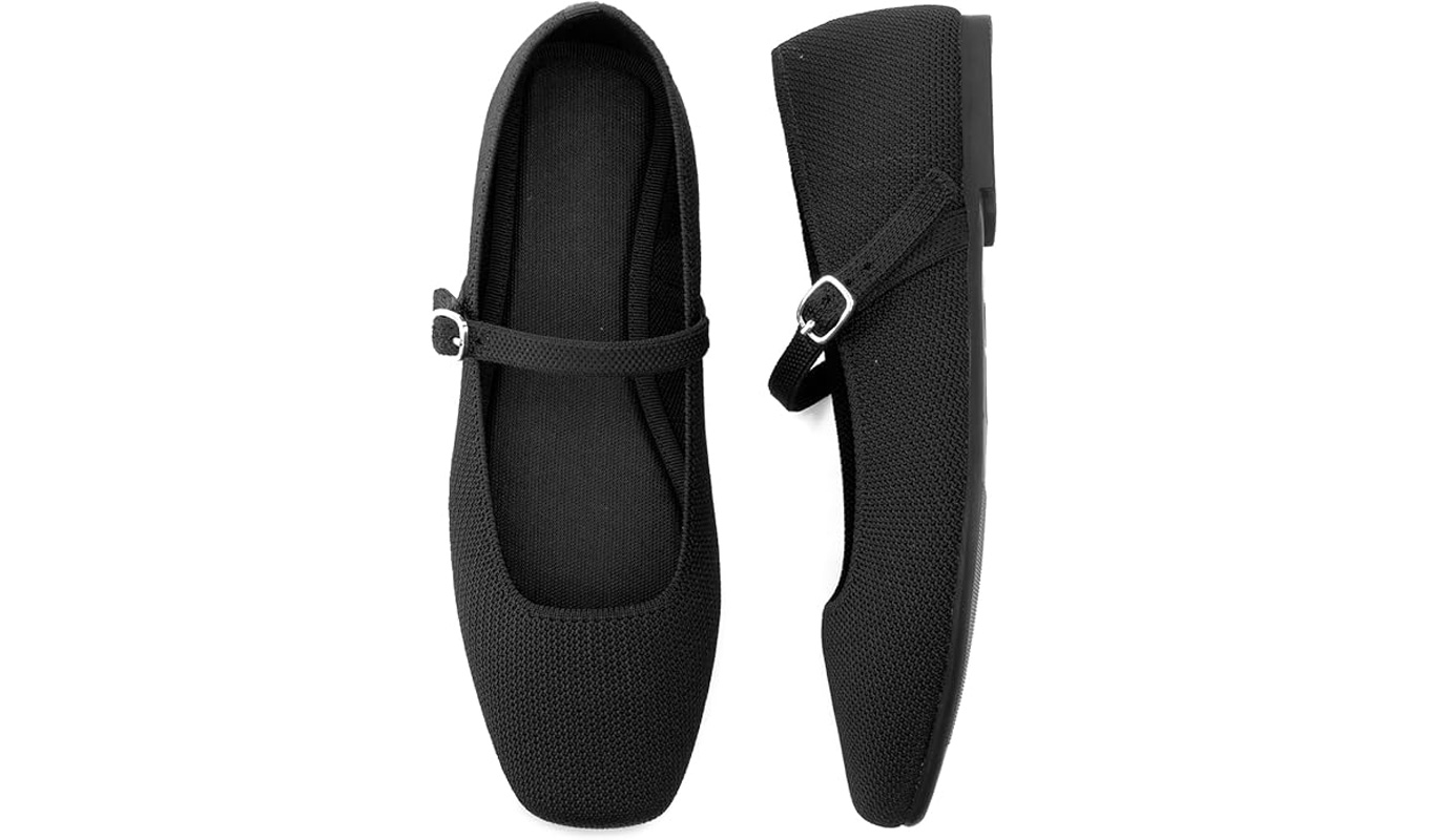 amazon winter fashion black knit mary jane flats