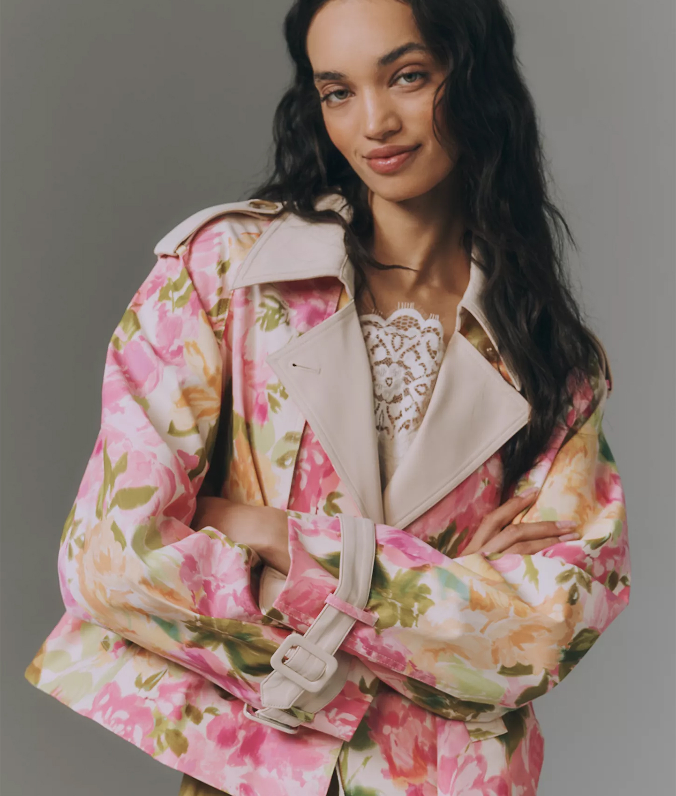 cropped trench coat for petites maeve floral trench