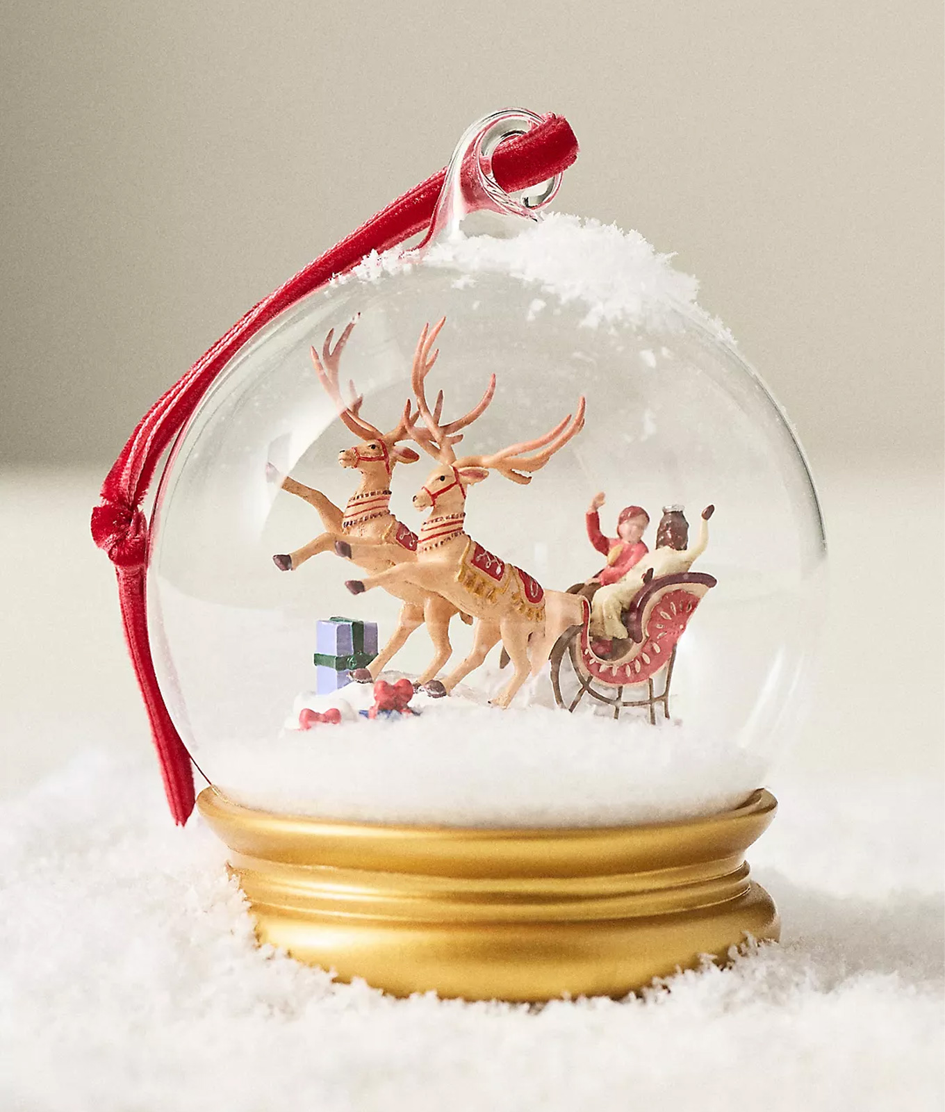 anthropologie x nyc ballet collection snowglobe ornament with sleigh and reindeer