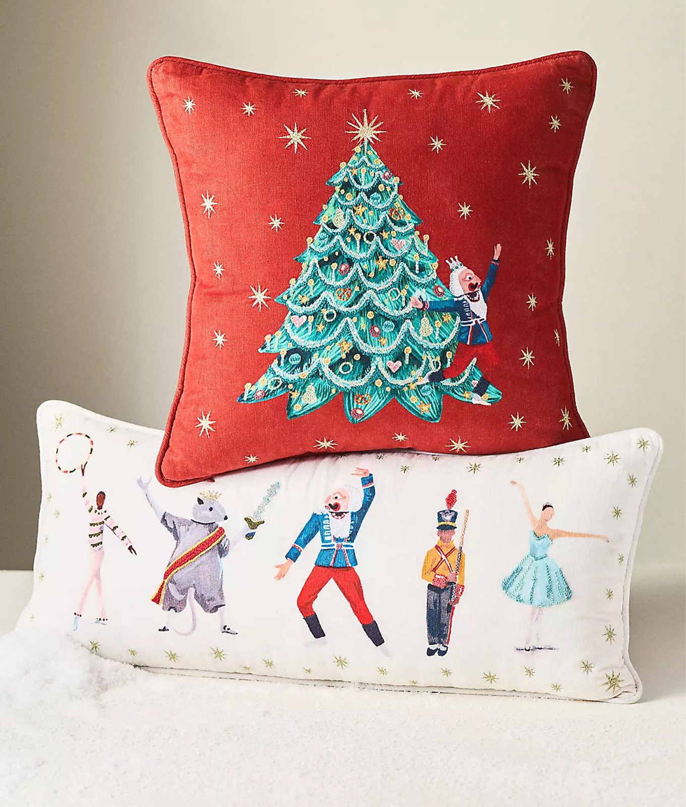anthropologie x nyc ballet collection embroidered throw pillows with nutcracker scenes