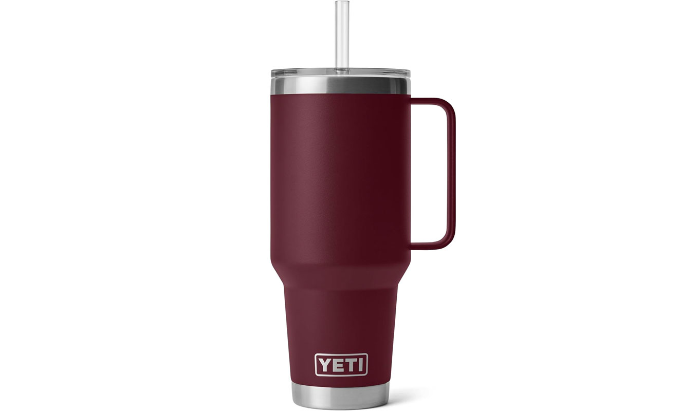 Yeti Amazon Sale: Burgundy Yeti Rambler cup with straw