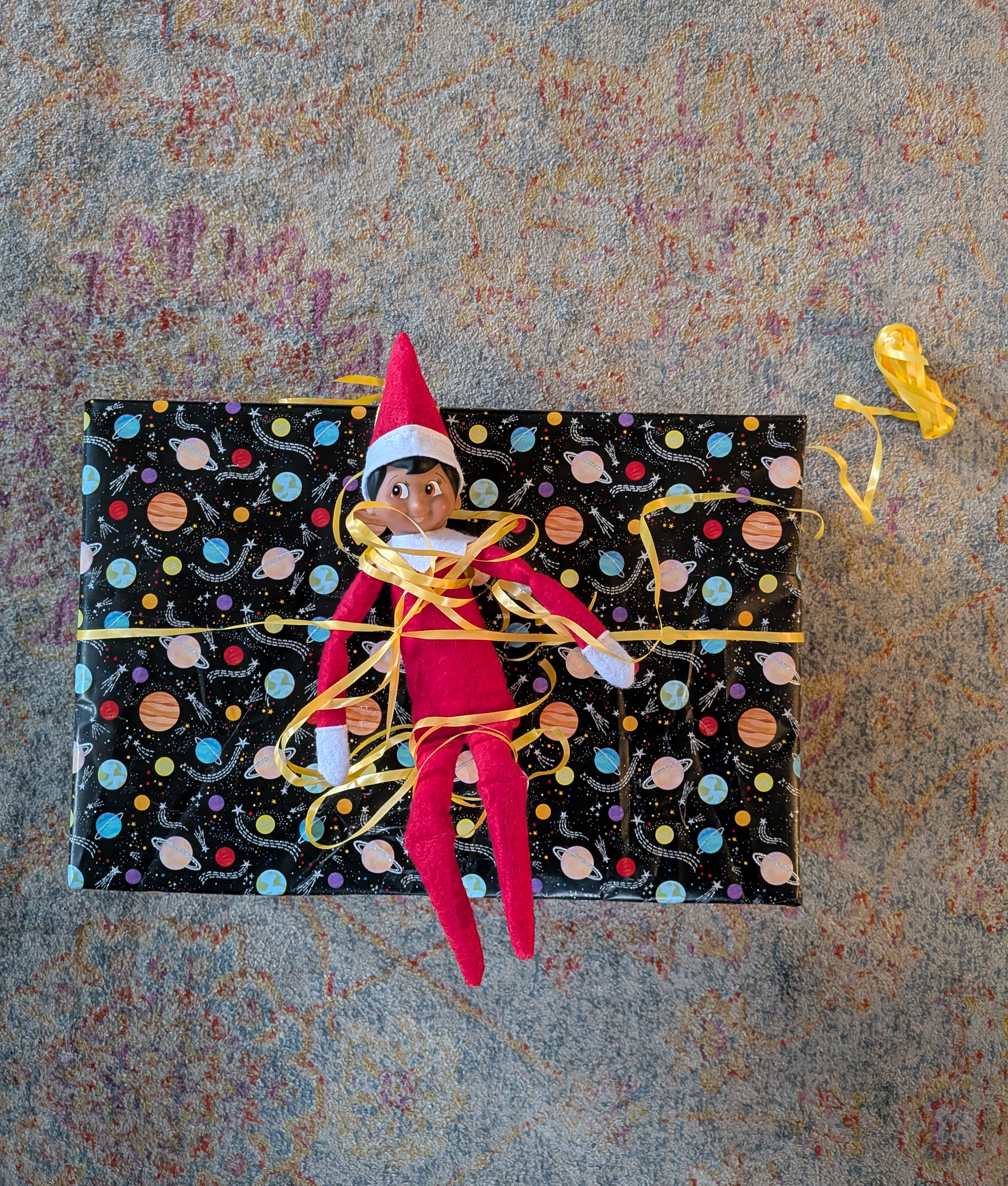 elf wrapped in gift