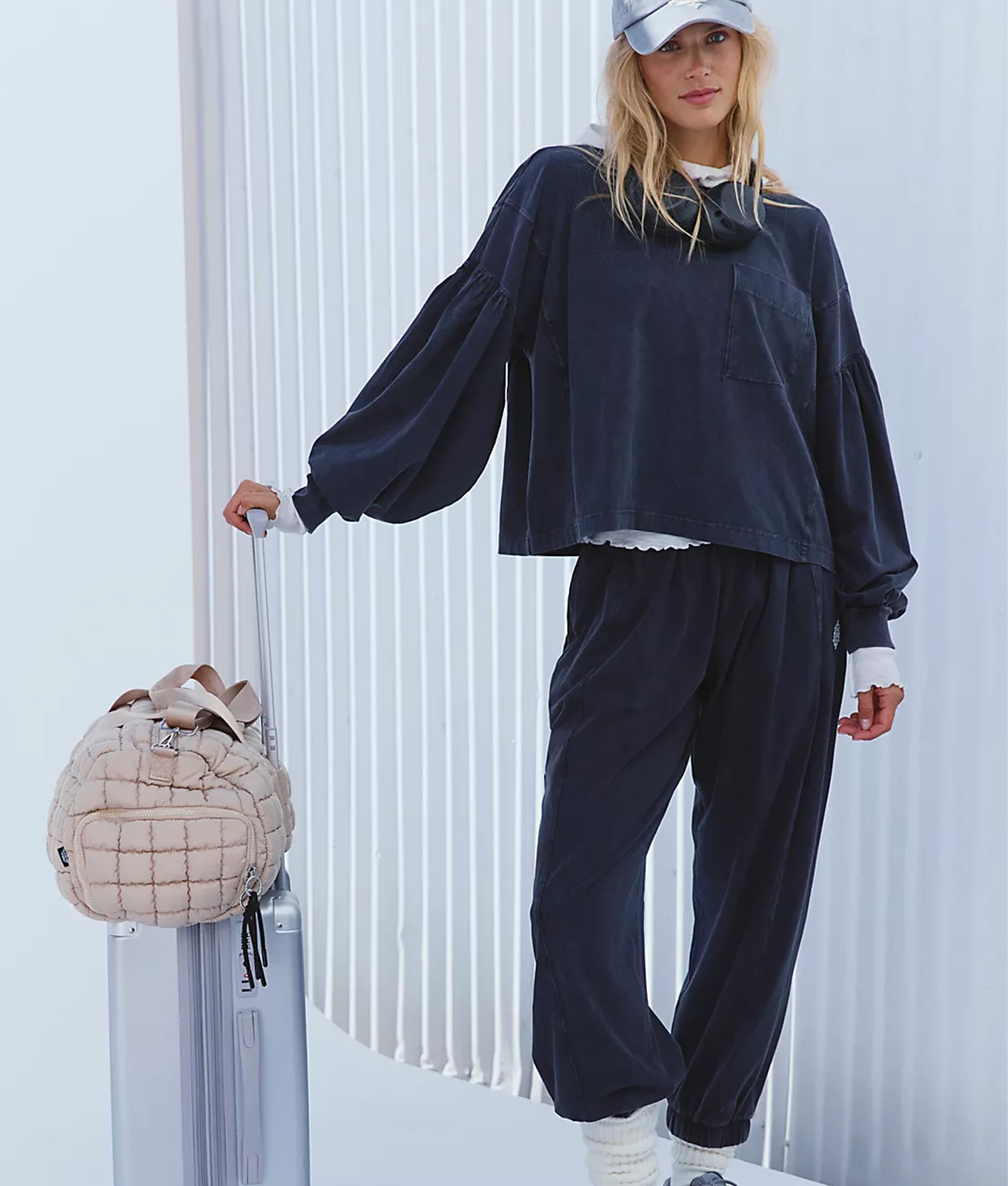 free people hot shot recovery set black long sleeves and pants