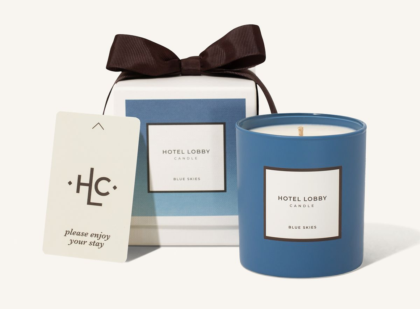 hotel lobby blue skies candle