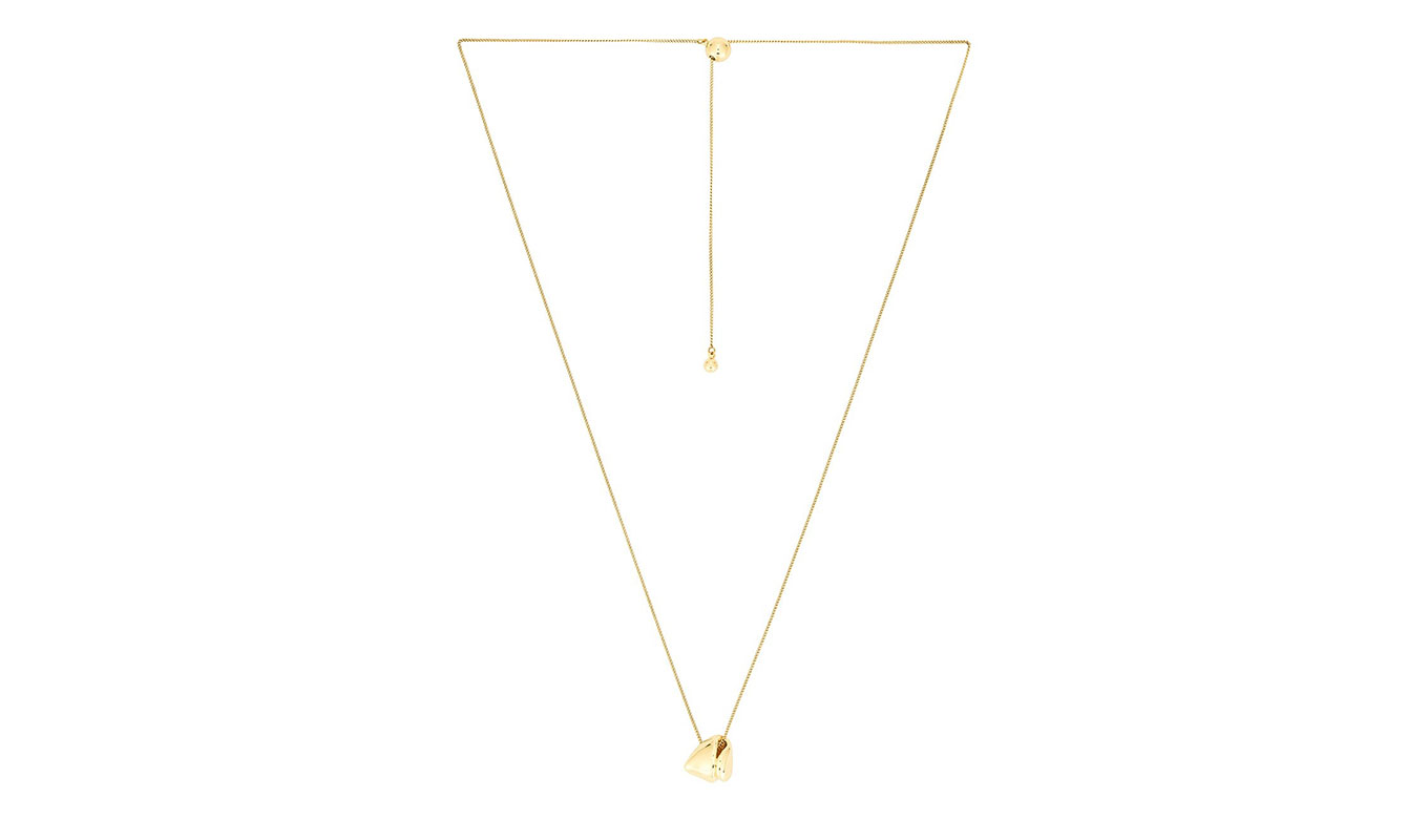 a gold necklace with a small pendant