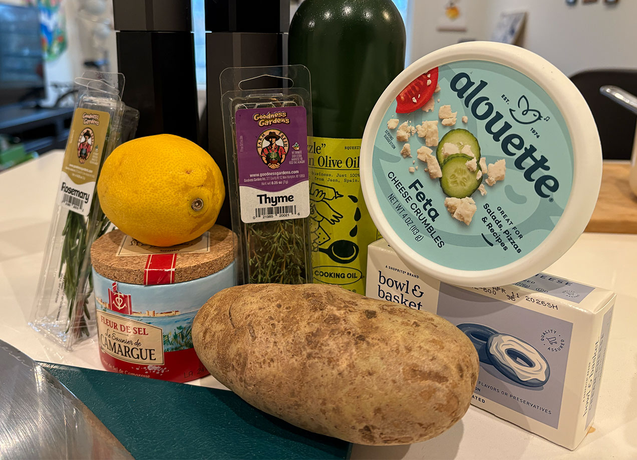 ina garten baked potato recipe review: ingredients for ina garten's crusty baked potatoes with whipped feta