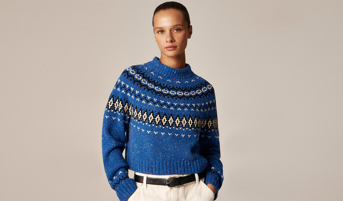 jcrew black friday sale blue fair isle mockneck sweater