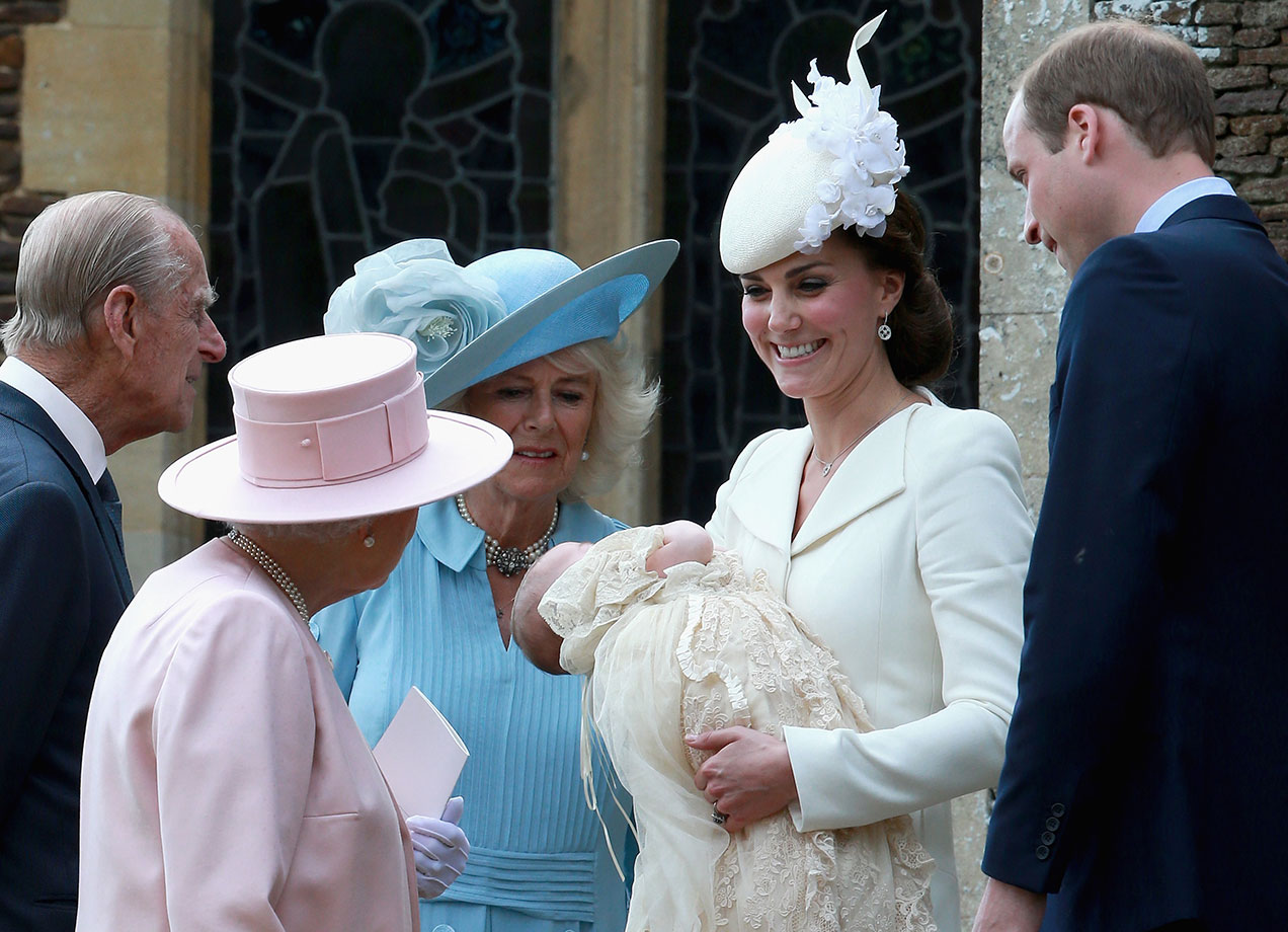 kate middleton prince george godparents: prince charles, camilla, queen elizabeth ii, kate middleton, prince william and princess charlotte at charlotte's christening