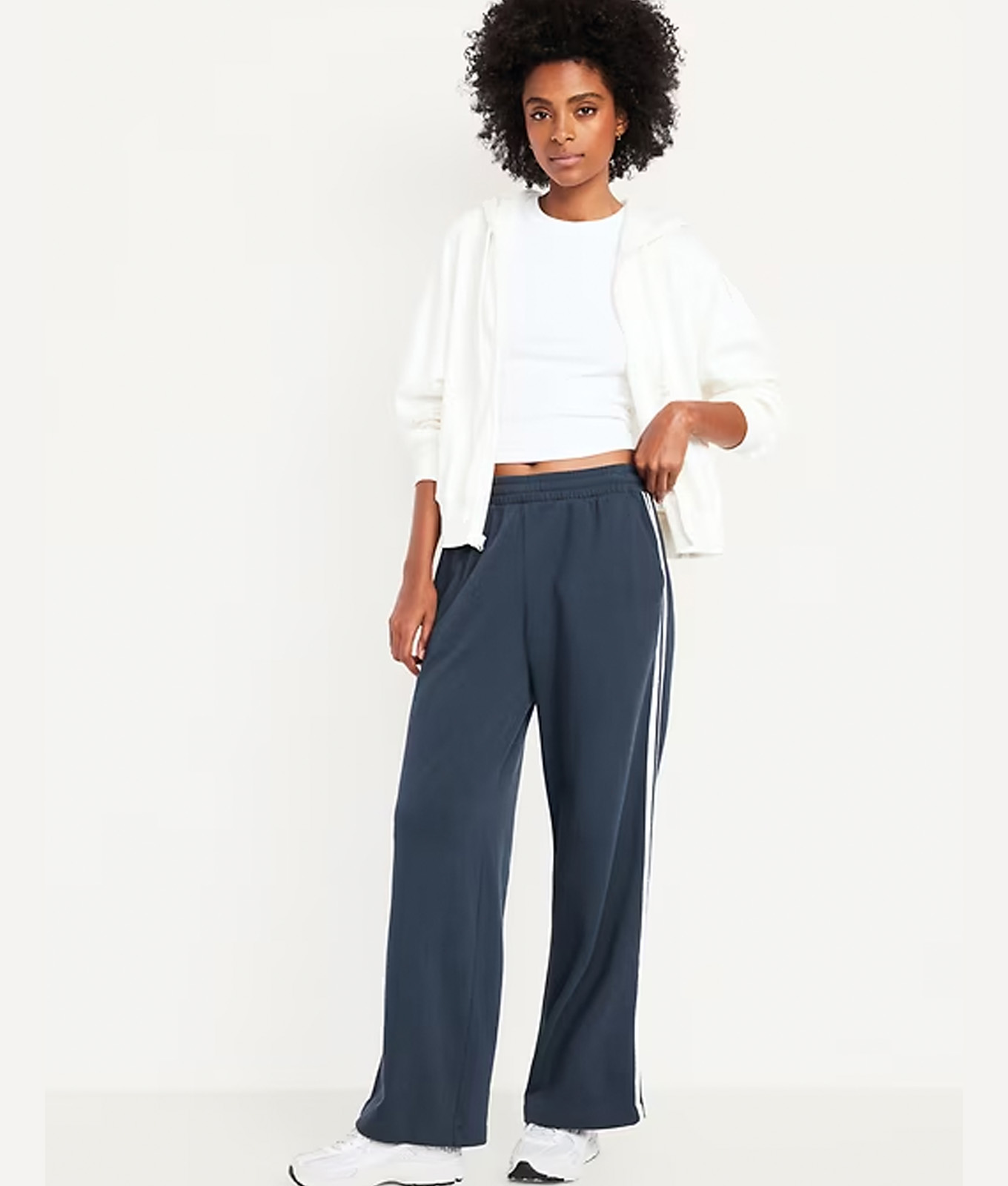 Model wearing track pants for Old Navy Black Friday Sale