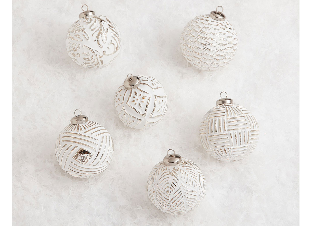 pottery barn cyber monday sale: glass white and silver ornaments