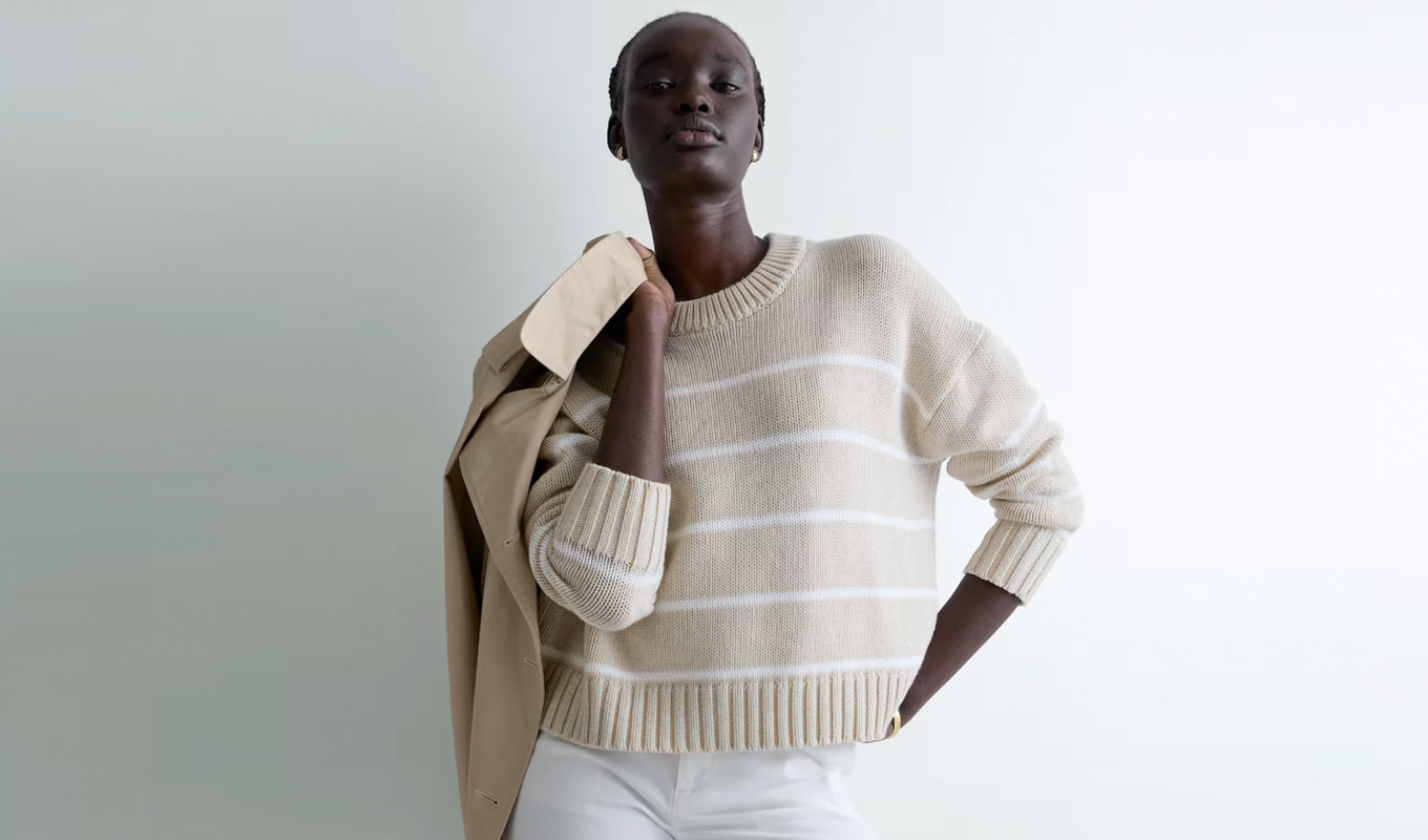 quince cyber monday sale beige striped crewneck sweater