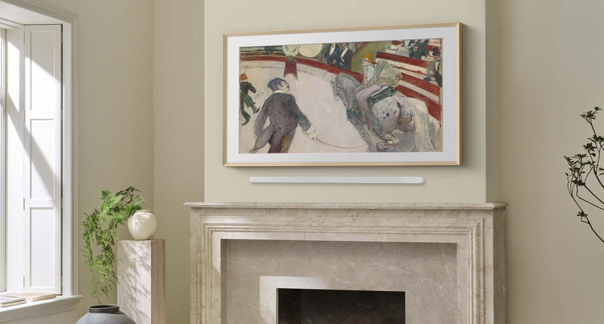 samsung frame pro tv above fireplace