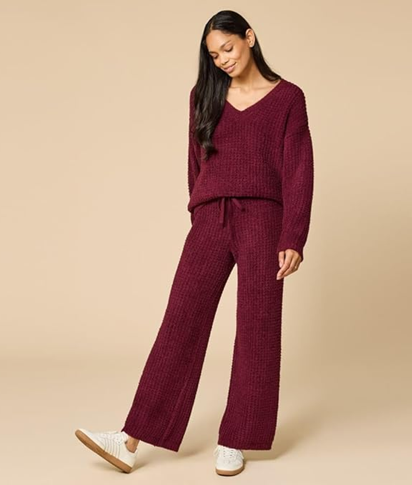 The Softies Waffle Marshmallow V-Neck Lounge Set.