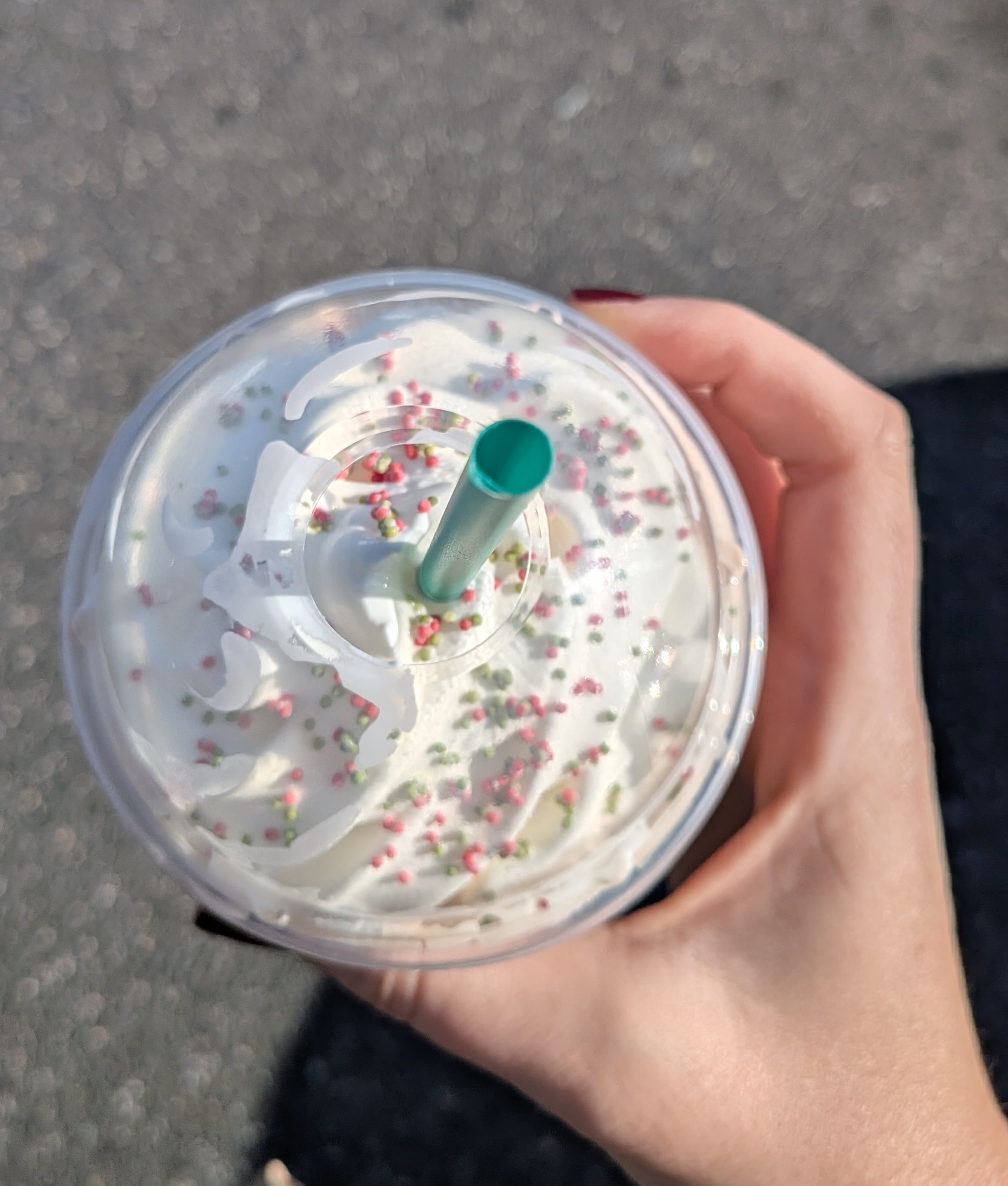 overhead shot of the peppermint frozen hot chocolate