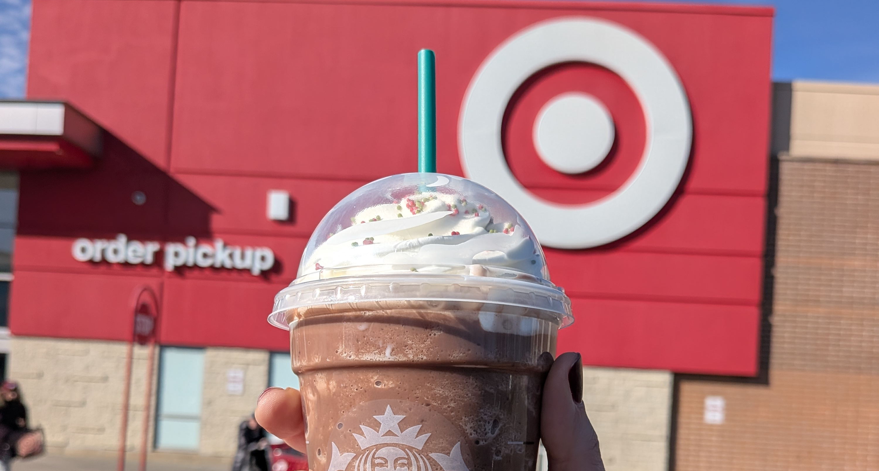 target x starbucks exclusive holiday drink outside of target store in ny