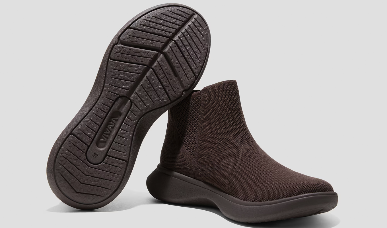 Vivaia Sneaker Boots Review: Brown boots, one flipped up displaying outsole