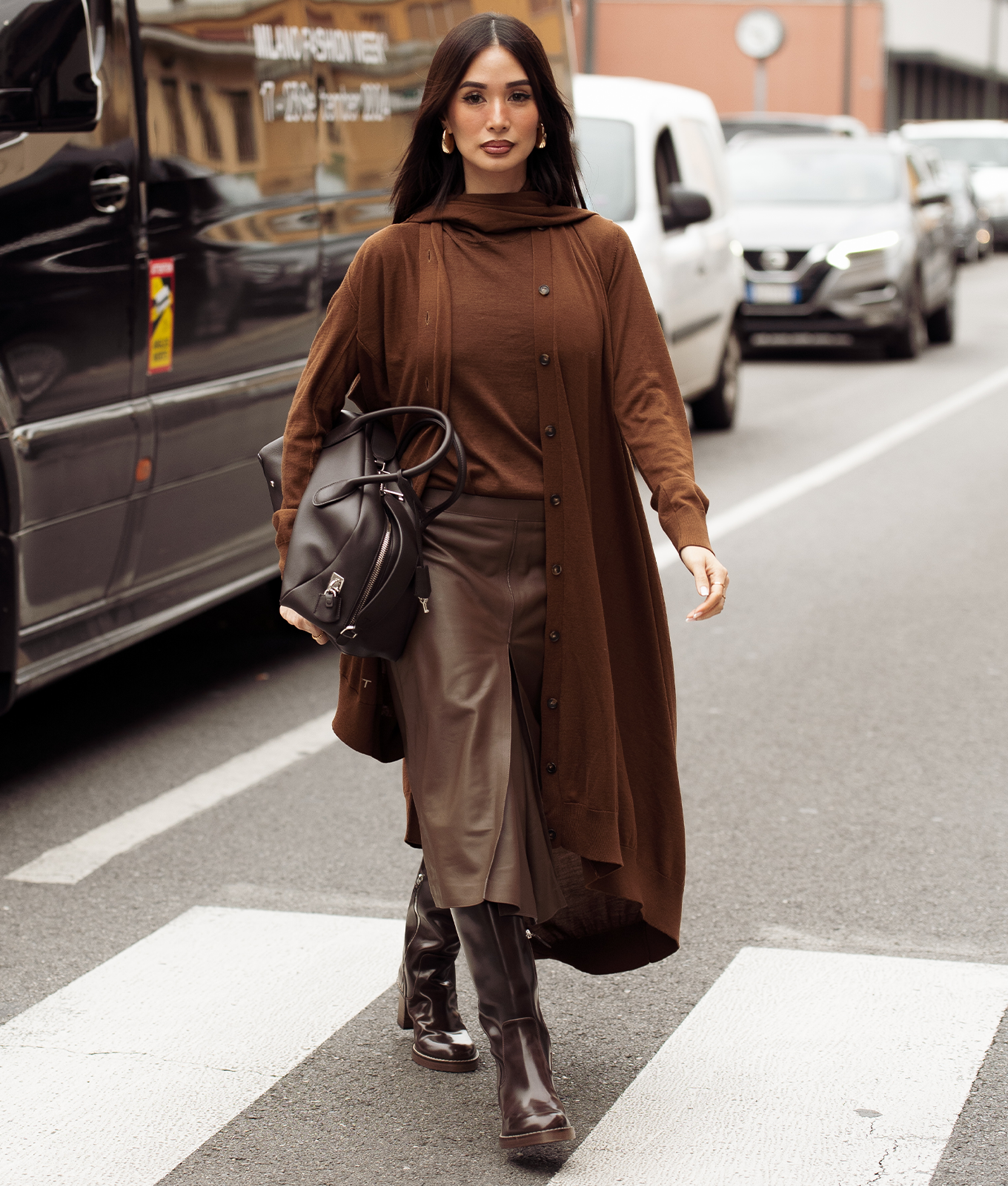 woman wearing multiple shades of brown winter color trends 2026