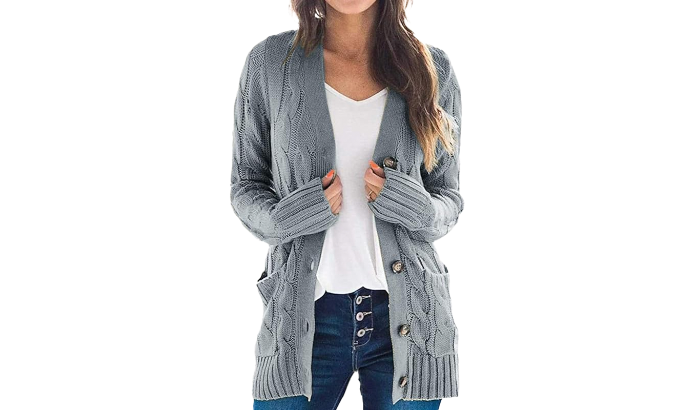 zesica gray cable knit cardigan