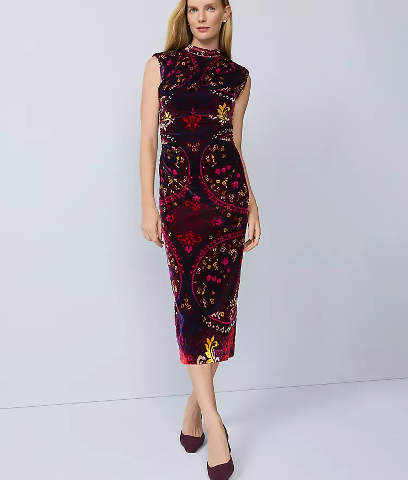 ann taylor paisley velvet midi dress