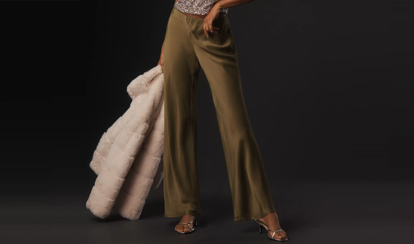 anthropologie satin green pants