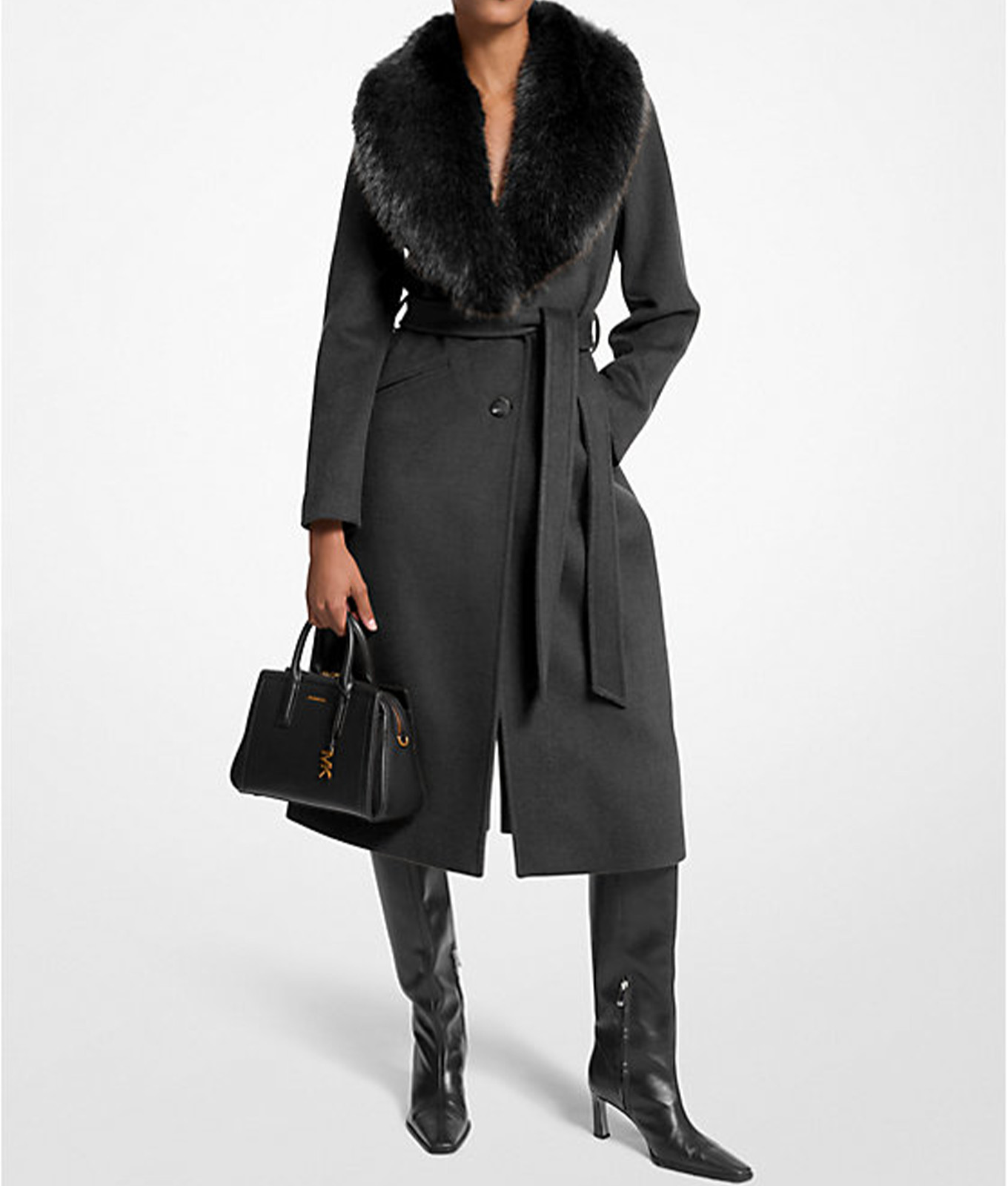 The Michael Michael Kors Faux Fur Trim Wool Blend Coat.