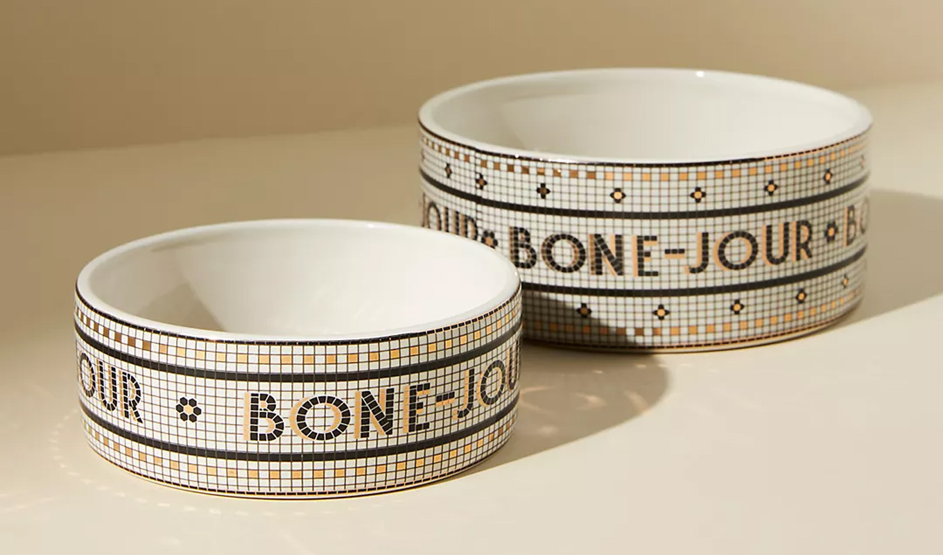 gifts for dogs anthropologie bistro tile bone-jour dog bowl