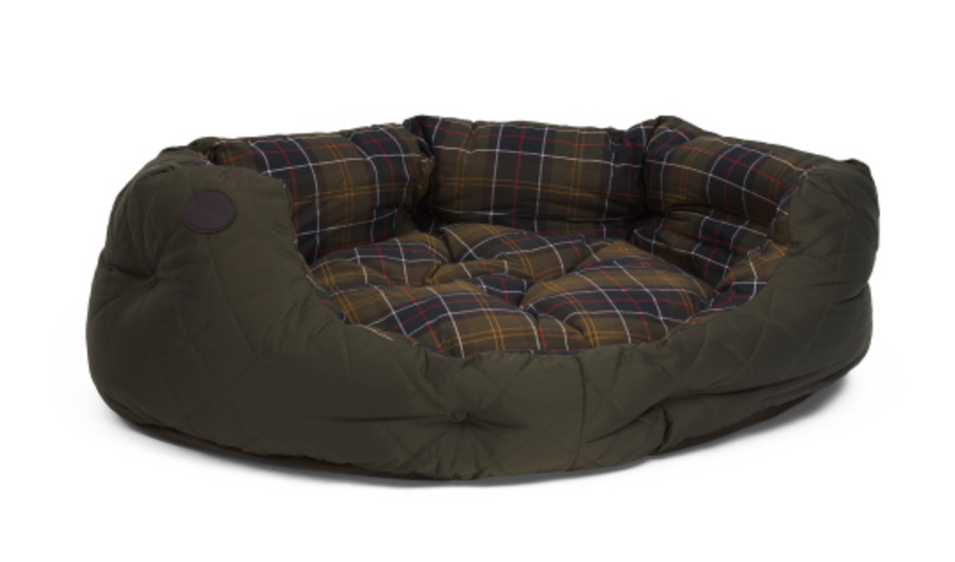 gifts for dogs barbour dark green and tartan plaid dog bed