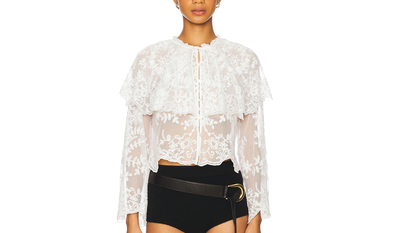 Jenna Dewan Lace Top: Sea Marja Embroidery Capelet White Blouse