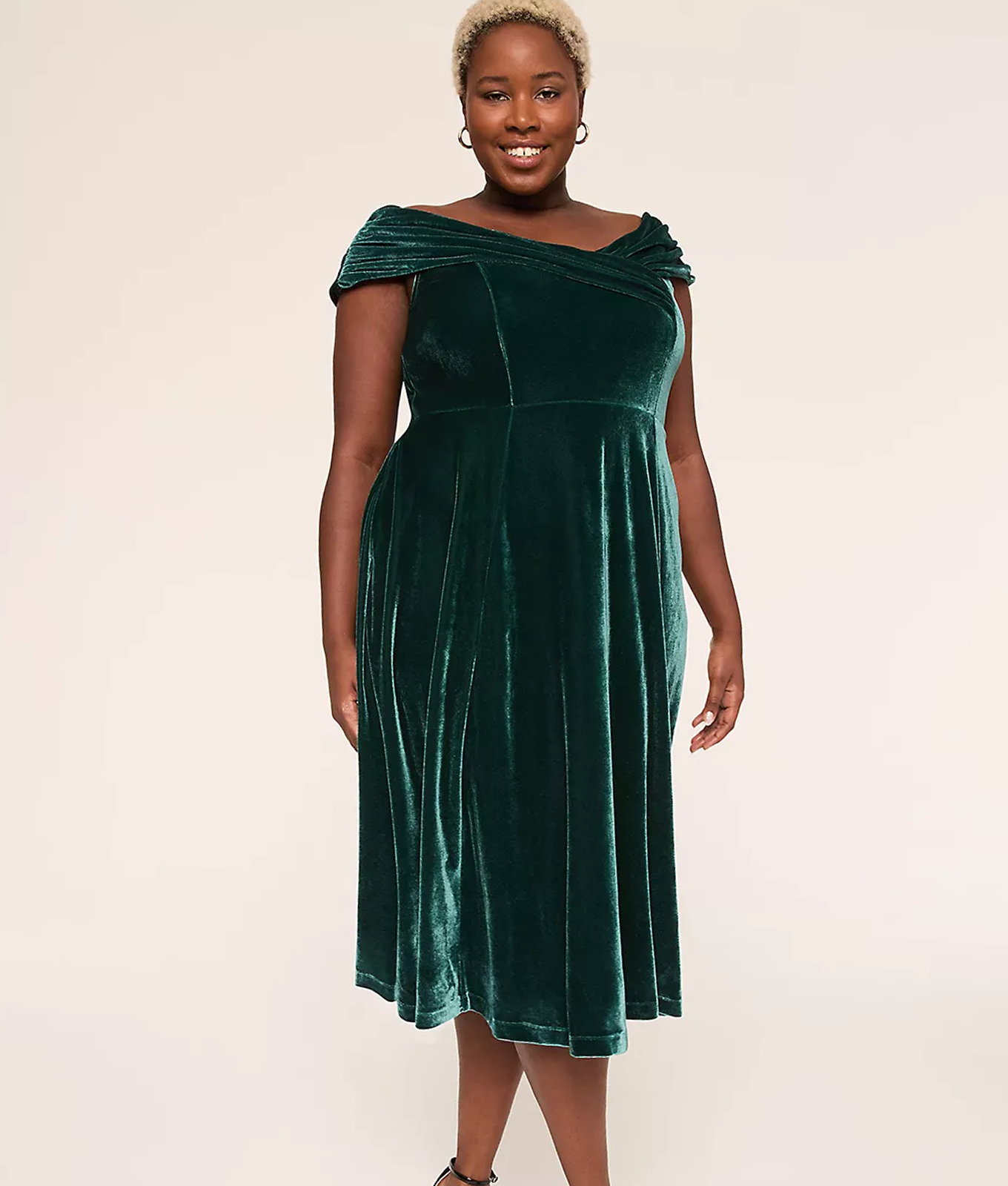 lane bryant off the shoulder velvet midi dress